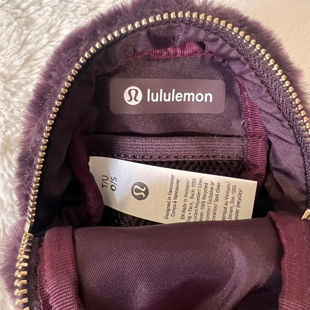 Lululemon Everywhere Nano Backpack Plush Fleece Black Plum Gold Womens Accessory